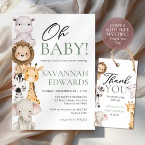Safari Jungle Animals Baby Shower Neutral  (Mobile and Printable Invite) CPCBS191