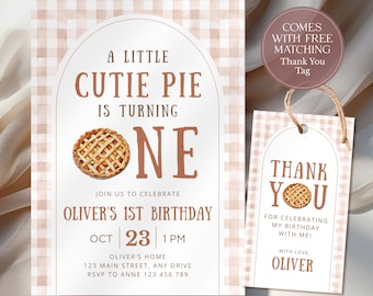 A Little Cutie Pie is Turning One Fall Birthday Invitation Sweet Cutie Pie Invite Autumn Cutie Pie Is Turning One Invitation CPCBI281