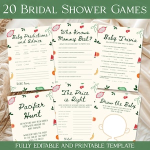 Farmer&#39;s Market Baby Shower Games Bundle, Locally Grown Baby Shower Games, Baby Shower Games Bundle, Instant Download CPCBS236