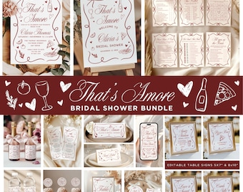 Editable That's Amore Bridal Shower Invite Bundle Whimsical Hand Drawn Engagement Party Decor Bridal Shower Printable Invite Bundle CPCBR452