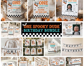 One Spooky Dude Birthday Invite Bundle Spooky One First Birthday Halloween Boy 1st Birthday Retro Ghost Printable Invite Bundle CPCBI341
