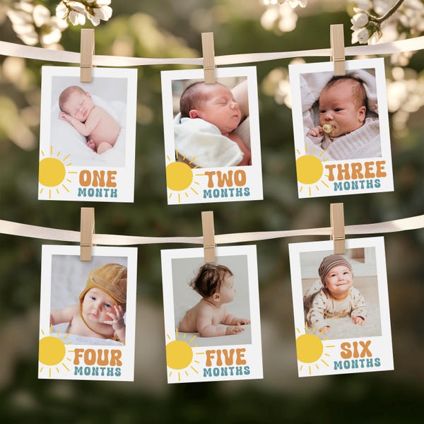 One Happy Boy First Year Monthly Photo Banner, Editable 1st Birthday Boy, Sunshine Boho One Happy Boy Photo Printable Banner CPCBI961