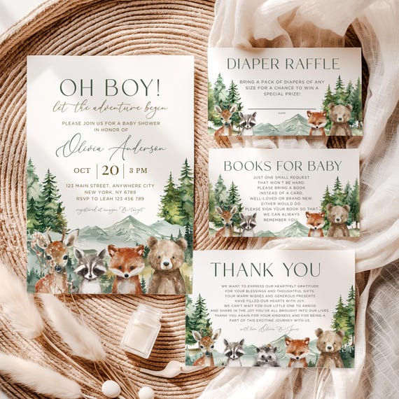 Let the Adventure Begin Woodland Baby Shower Invite Bundle Boy Woodland Baby Shower Bundle Boy Adventure Awaits Invite Bundle CPCBS311