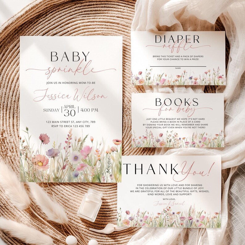 Baby Sprinkle Invitation, Floral Baby Shower Invite, Wildflower Baby Shower Invite, Baby In Bloom Floral Baby Shower Template, CPCBS171 image 8