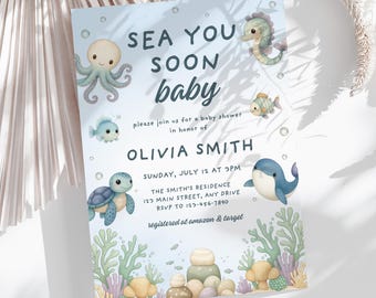 Uitnodiging Sea You Soon-babyshower: uitnodiging zeedier (bewerkbare sjabloon) CPCBS462