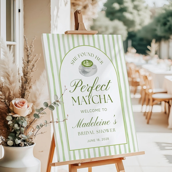 She Found Her Perfect Matcha Welcome Sign: Matcha Bridal Shower Sign (Easy To Edit Canva Template) CPCBR541