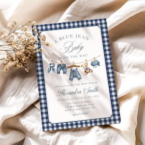 Blue Jean Boy Baby Shower Invitation (Easy to Edit Canva Template) CPCBS583