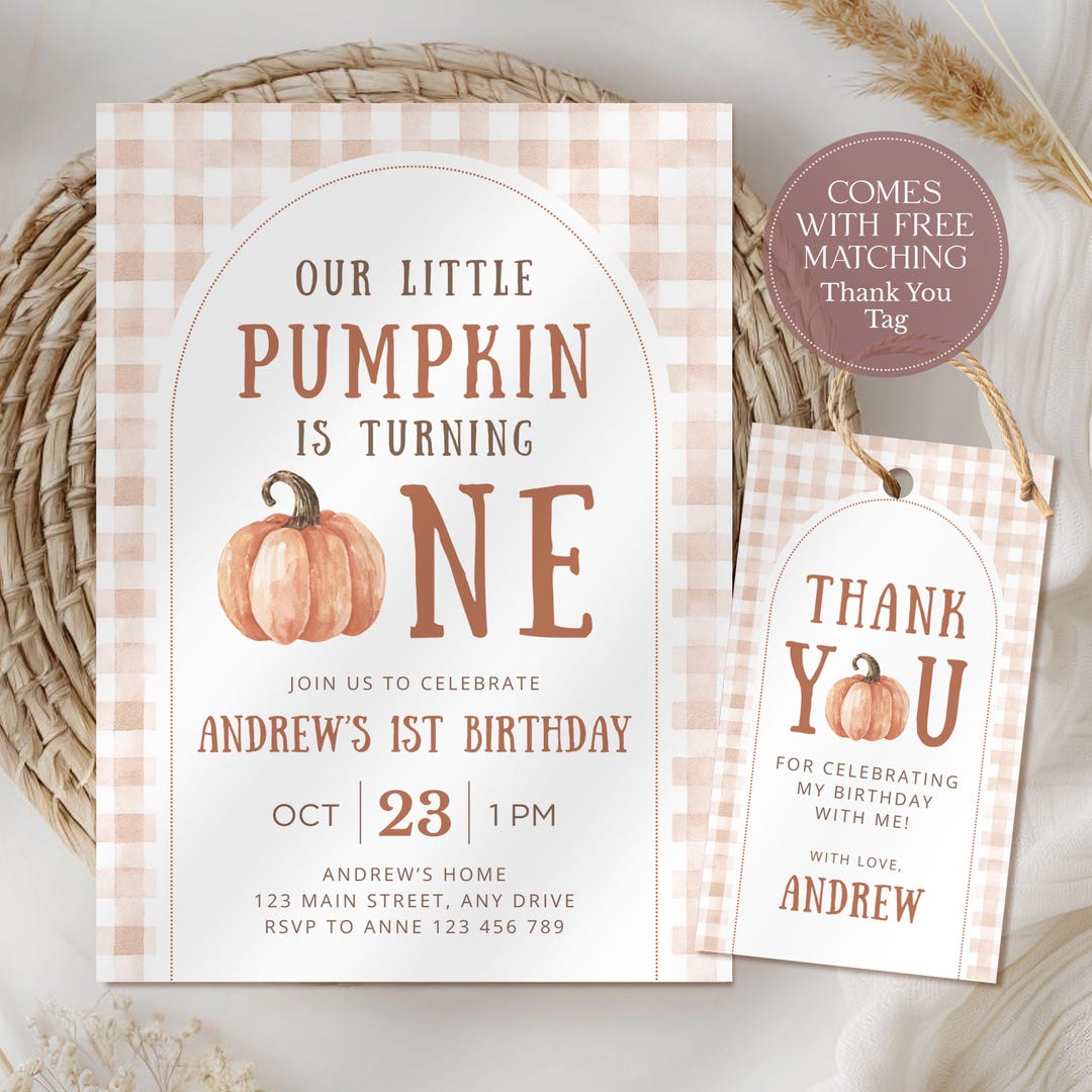 Editable Our Little Pumpkin is Turning One First Birthday Invite Fall ...