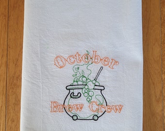 Halloween Flour Sack Towel, Embroidered Tea Towels, Cauldron, October, Halloween, Witches Brew, Kitchen Towels, Cotton Towels, Dish Towel