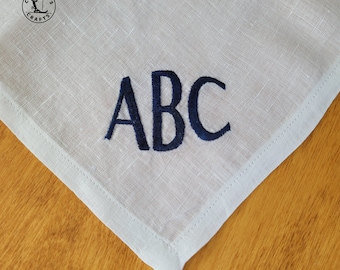 Monogram Linen Handkerchief, Embroidered Handkerchief, Pure Featherlight Linen, Handcrafted, Made in Canada, Wedding, Graduation, Gift