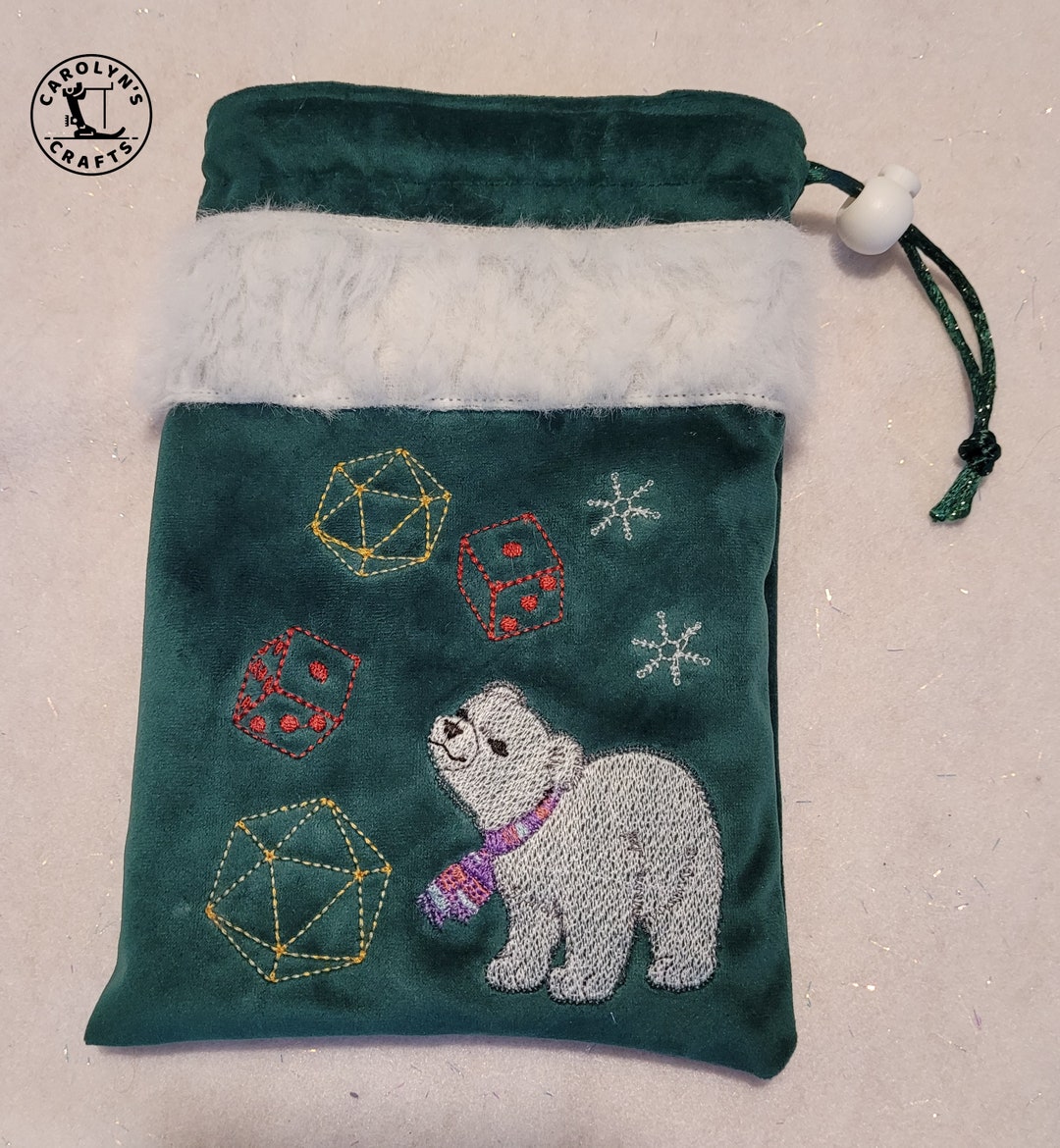 Polar Bear Dice Gift Bag Emerald Green Velour D20 Dice Etsy