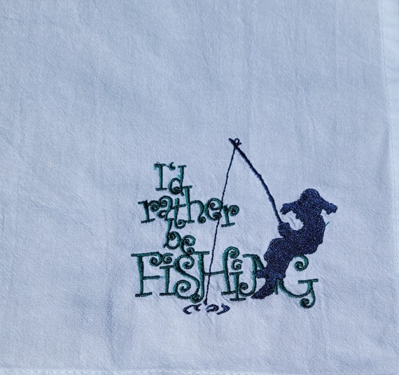 Tea Towel, Embroidered Tea Towels, Fishing, Sports, Gone Fishing