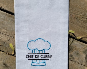 Tea Towels, Embroidery, Cotton Tea Towel, Kitchen Towels, Flour Sack Towels, Chef de Cuisine, Chef, Baking, Housewarming Gift