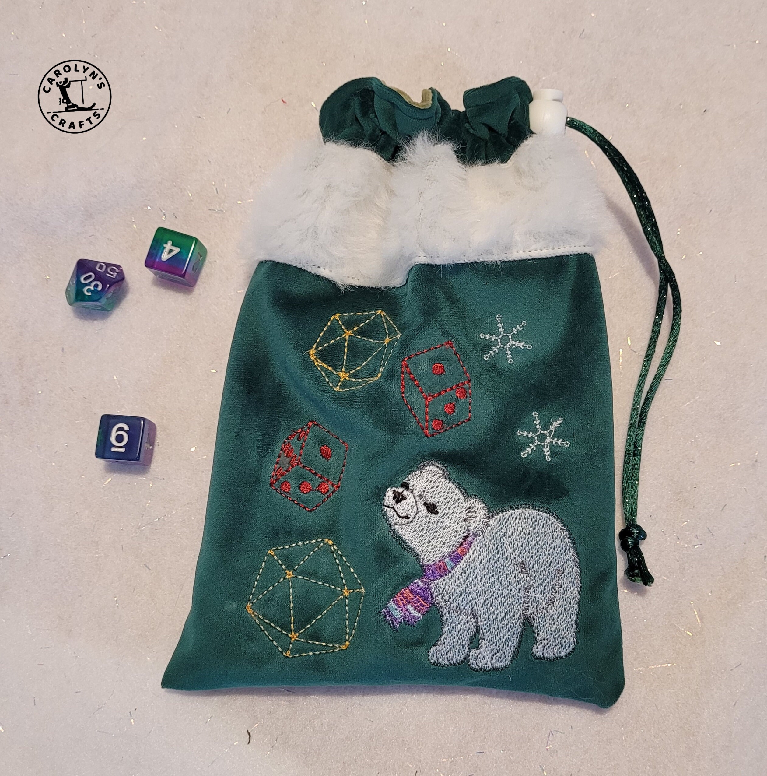 Polar Bear Dice Gift Bag Emerald Green Velour D20 Dice Etsy
