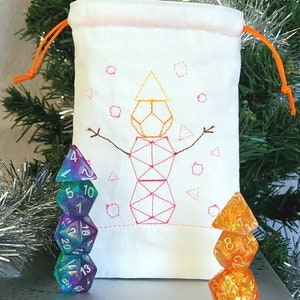 Sac de dés en forme de bonhomme de neige, sac de dés, sac de dés pour les fêtes, sac de dés en coton, sac de dés moyen, peut contenir jusqu'à 50 dés, dés brodés