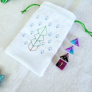 Dice Shaped Christmas Tree Dice Bag, Dice Bag, Holiday Dice Bag, Cotton Dice Bag, Medium Dice Bag, Holds up to 50 Dice, Embroidered Dice