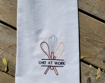 Tea Towels, Personalized Chef Towel, Cotton Tea Towel, Kitchen Towels, Flour Sack Towels, Chef at Work, Chef, Baking, Cooking