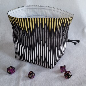 Dice Bag, Square Bottom Dice Bag, Black Yellow Grey White, Dice Bag with 8 Pockets, Large Dice Bag, Holds Over 150 Dice, Ready to Mail