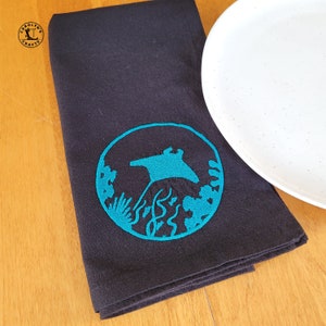 Embroidered Napkins, Flour Sack Napkins, Ocean, Dolphin, Whale, Stingray, Squid, Reusable Napkins, School Napkins, Beach, Dinner Napkins