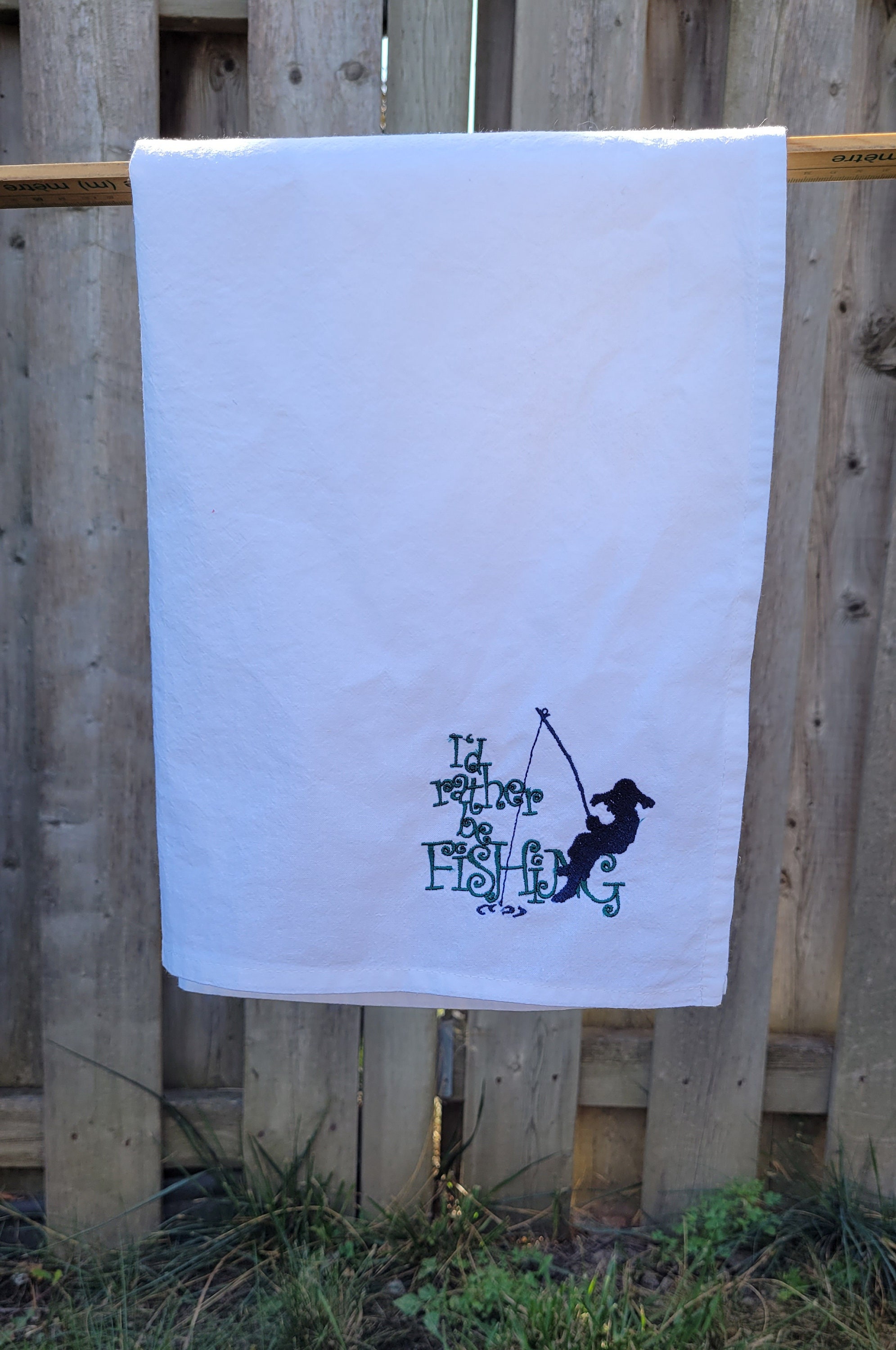 Tea Towel, Embroidered Tea Towels, Fishing, Sports, Gone Fishing, Kitchen  Towels, Flour Sack Towels, Custom Made, Dish Towel 