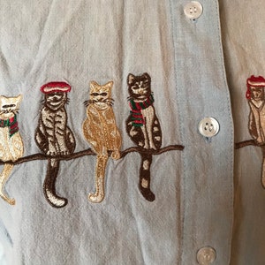 Christmas cats chambray collar button up sz small image 6