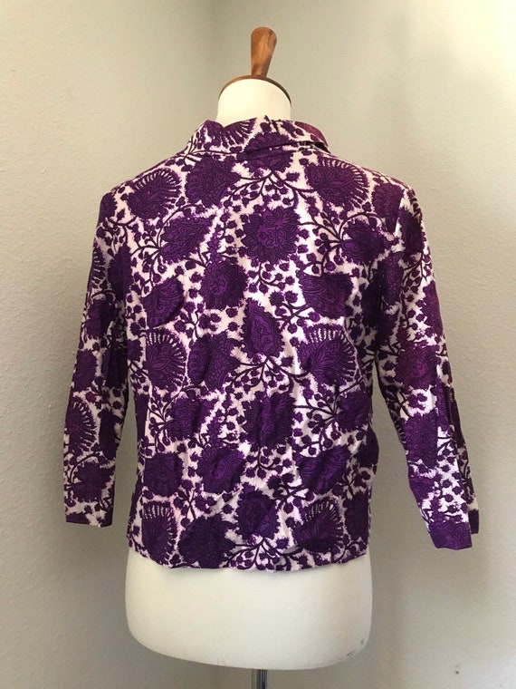 Vintage purple floral long sleeve collared 50s to… - image 3