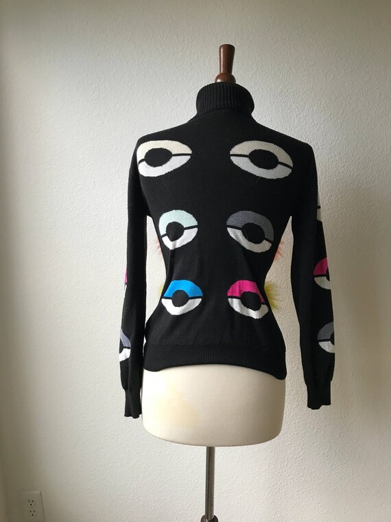 kitschy black turtleneck sweater with colorful fu… - image 2