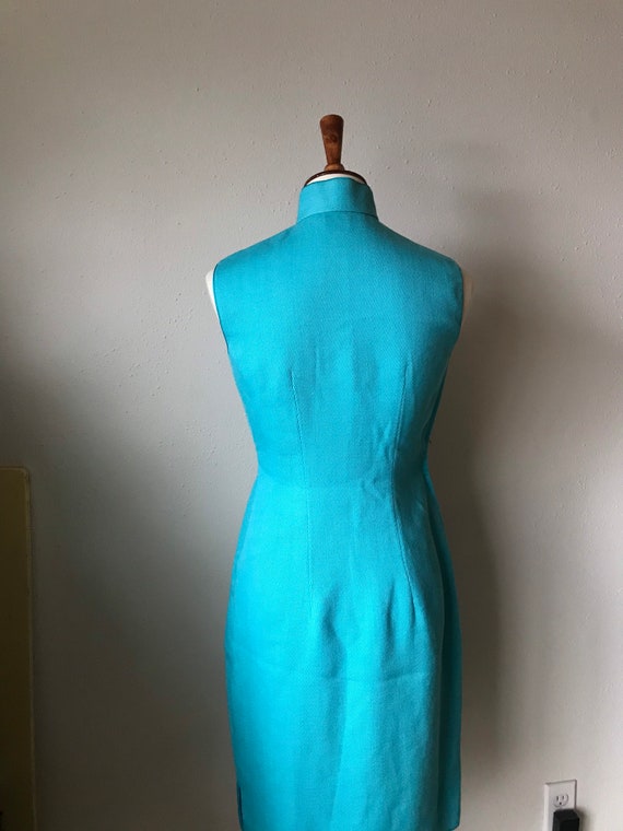 Vintage wool teal blue cheongsam size small - image 6