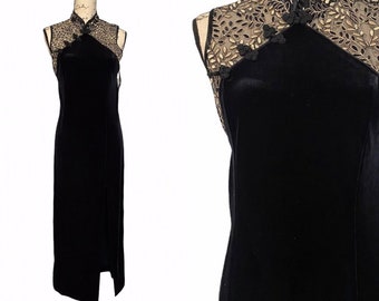 Vintage lace and velvet black cheongsam size small to medium