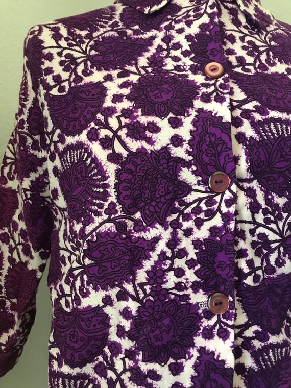 Vintage purple floral long sleeve collared 50s to… - image 6