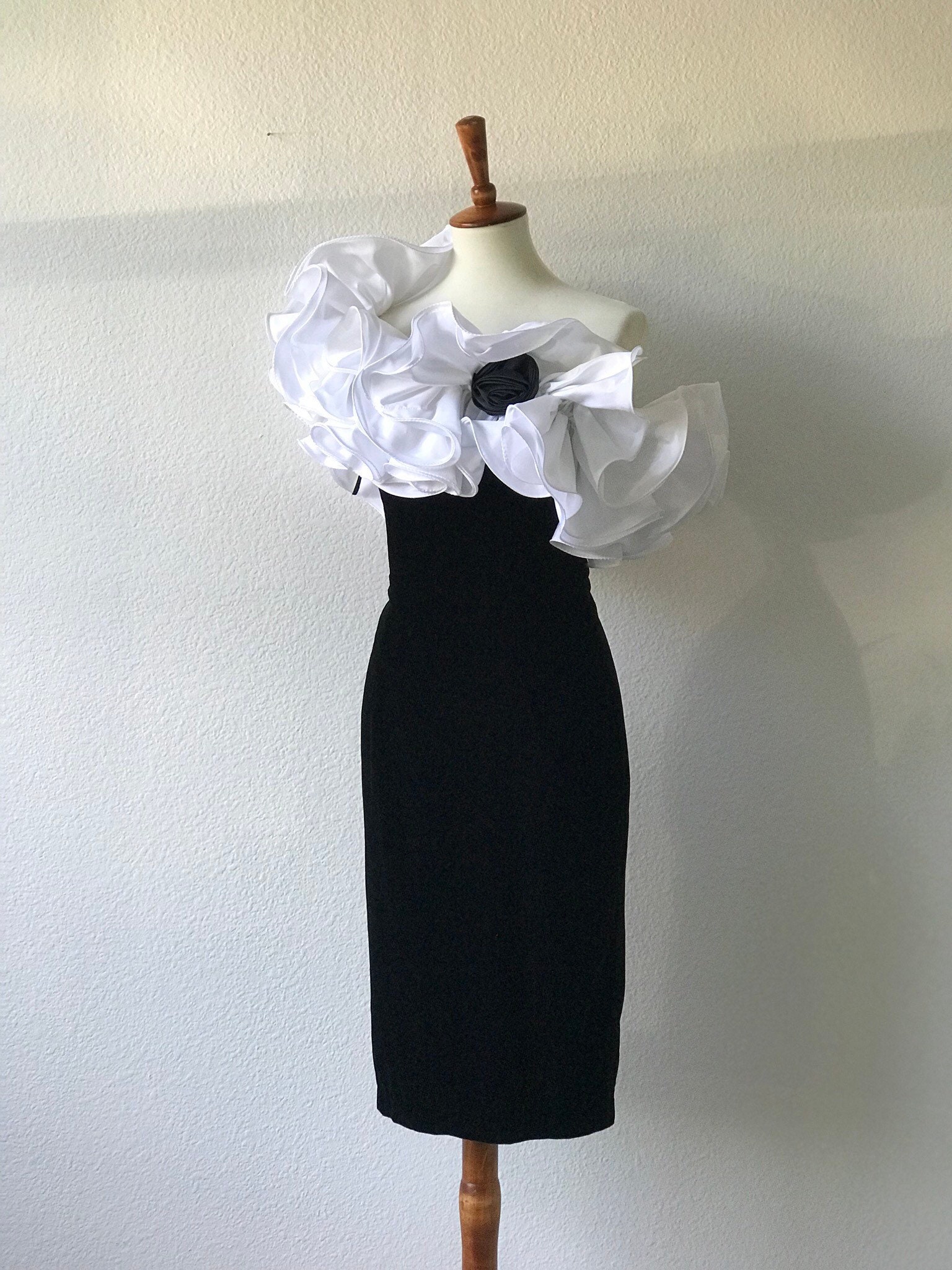 Vintage Ruffle One Shoulder Black Velvet Wiggle Dress Sz Xs - Etsy