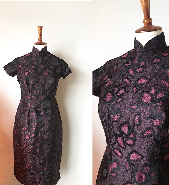 Vintage 1950s bombshell red burgundy black sheen … - image 1