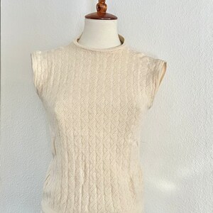 Vintage cream 50s knit shell top size small imagem 8