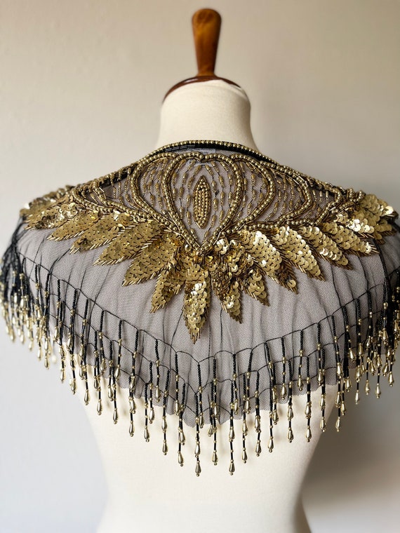 Gorgeous gold embroidered sequin beaded dangling c