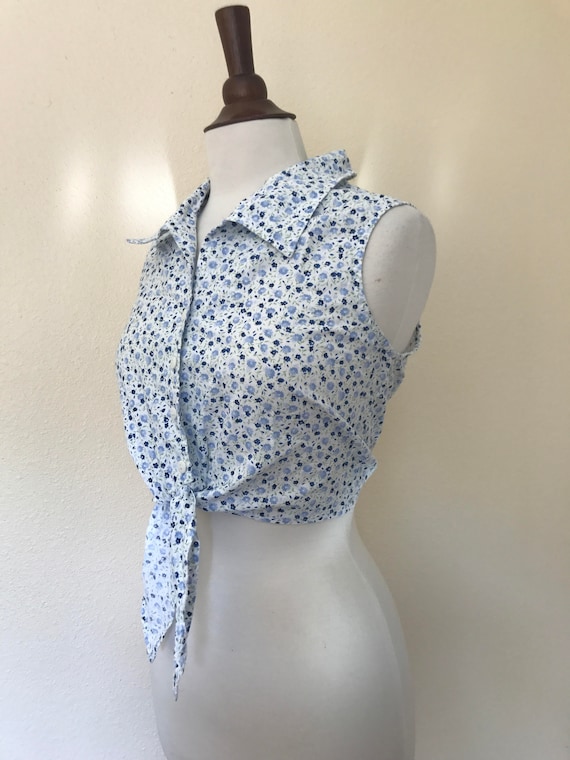 Vintage Sleeveless Collared Tie Blouse Sz S | Etsy