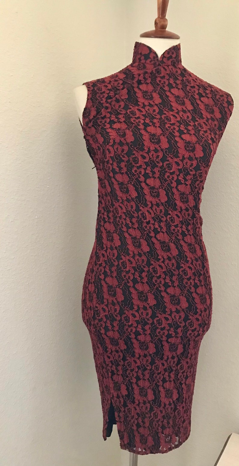 Vintage lace floral red and black cheongsam size xs image 8