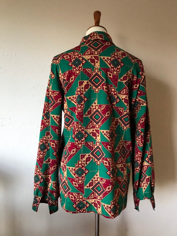 Vintage 70s groovy green patterned polyester long… - image 6