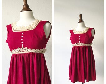 VALENTINE'S DAY- Vintage deep red baby doll lolita dress with lace trim sz xxs to xs