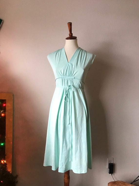 Vintage floral pastel teal blue cottage dress siz… - image 5