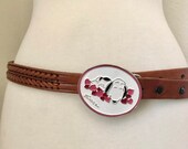 Vintage SNOOPY with hearts leather braided belt with metal buckle womens