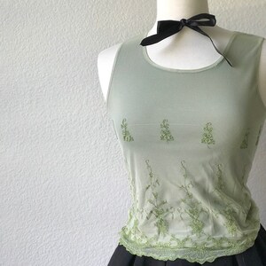 Vintage lace embroidered green top sz s image 3