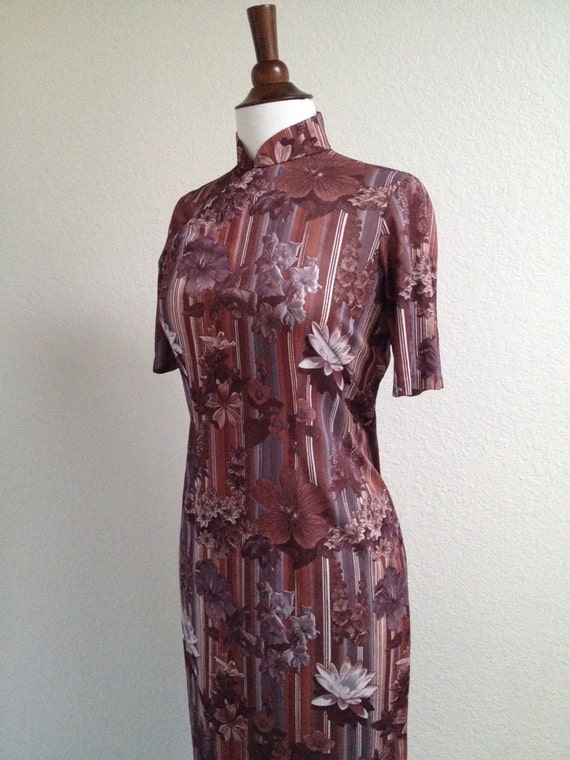 Vintage brown floral qipao size S-M - image 5