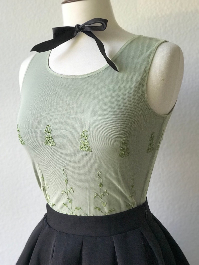 Vintage lace embroidered green top sz s image 4