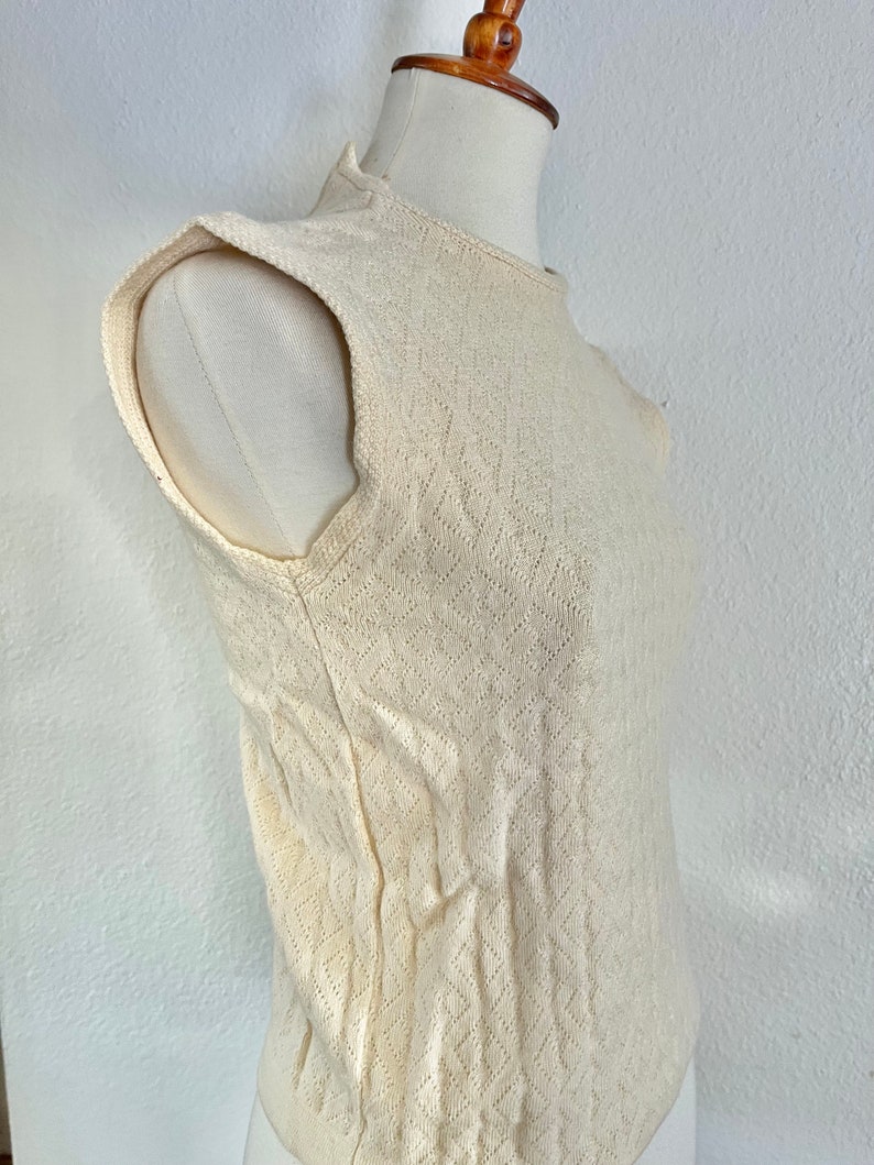 Vintage cream 50s knit shell top size small imagem 6