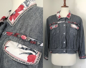 Vintage grey heather southwestern boxy jacket womens medium