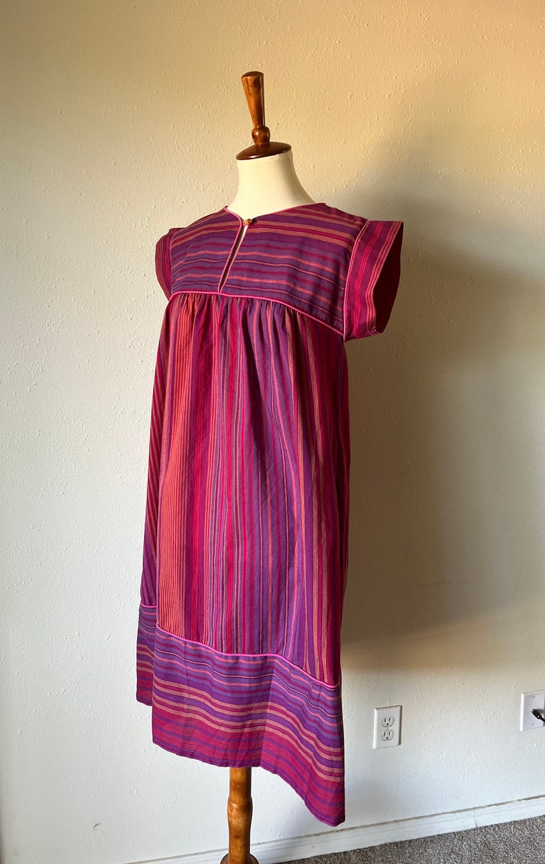 Vintage cotton red and purple hippie muumuu dress size small image 10