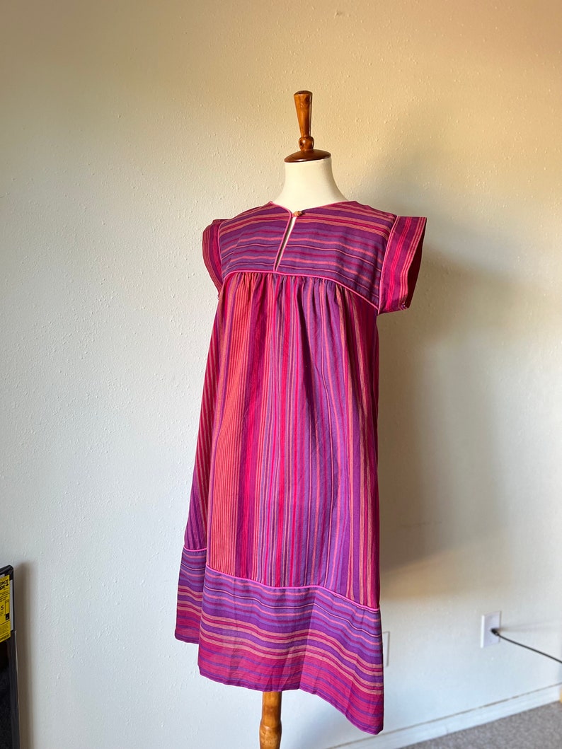 Vintage cotton red and purple hippie muumuu dress size small image 7