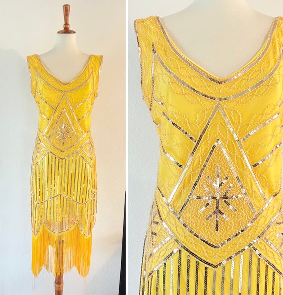 Robe Vintage ANTIK BATIK En Soie 100% Perles - Taille 38, Style Flapper Années 20, Occasion