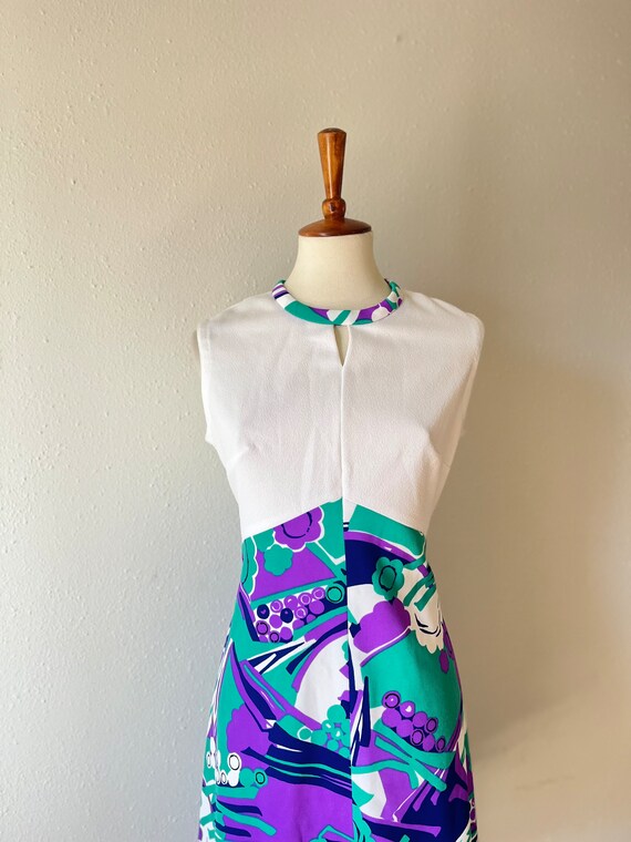 Vintage 60s teal purple sleeveless keyhole mod dr… - image 7