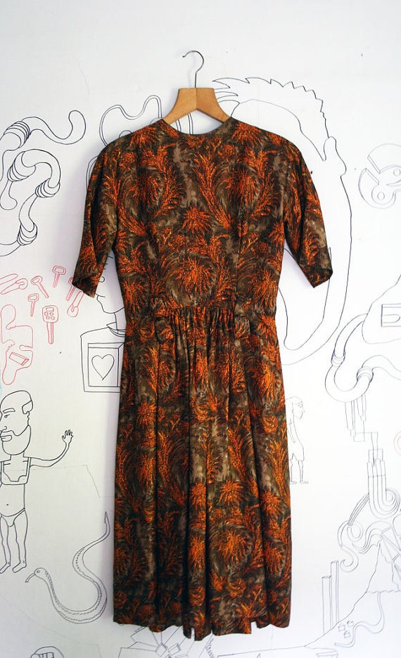 Fall Fashion: vintage 1950s brown & orange dress … - image 2